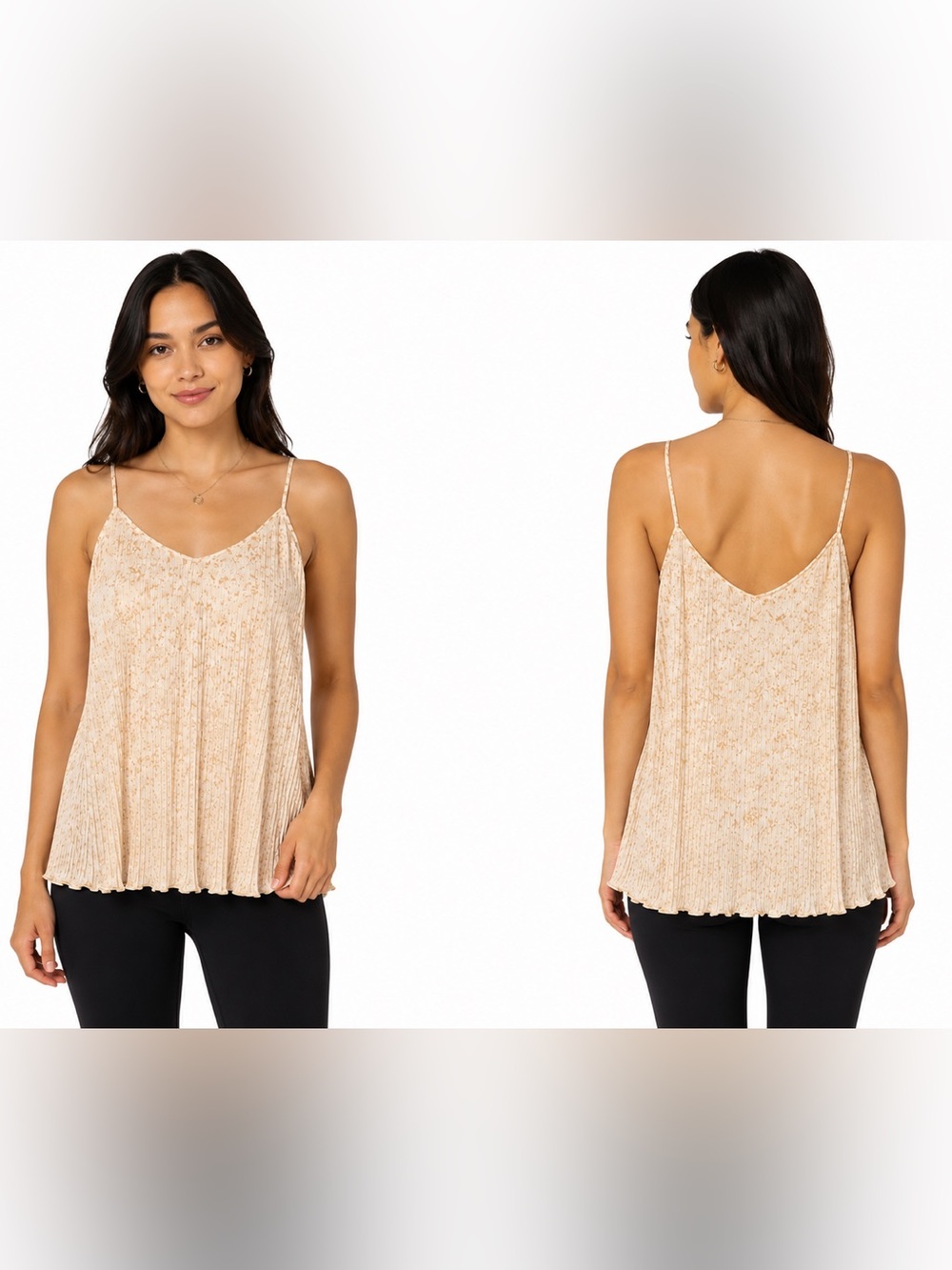 14th & Union Beige Pleated Spaghetti-Strap Cami